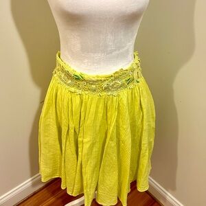 Anthropologie Floreat Selliana Yellow Lace Trim Skirt